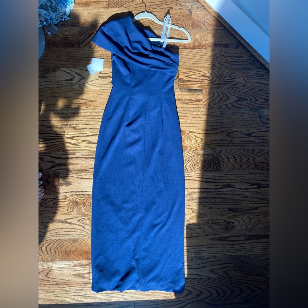 David’s Bridal Navy Blue Crepe Dress. (PETITE XS)